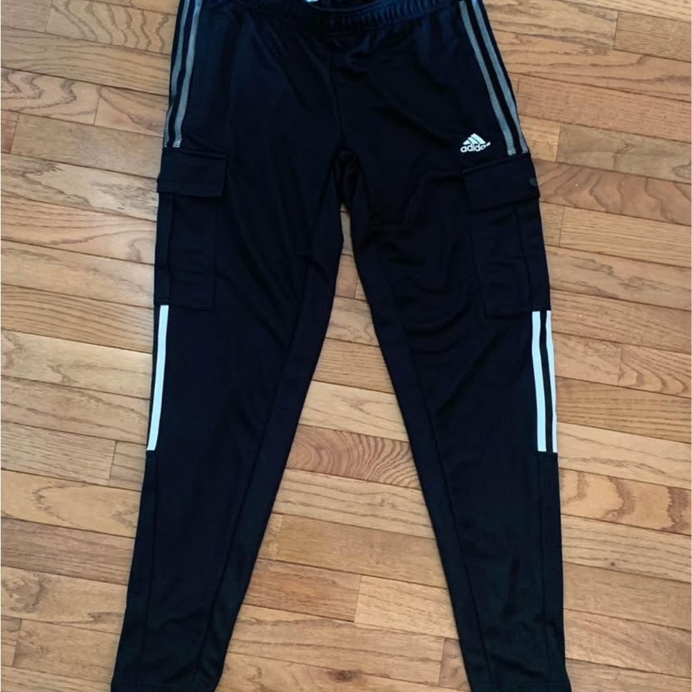 NWT Adidas Ladies Black Athletic Track Pants with Stripes